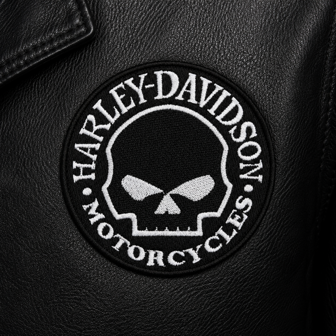 Нашивка, патч, шеврон "Harley Davidson. Череп в Круге" 90x90mm PTC259