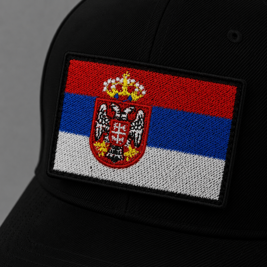 Нашивка, патч, шеврон на липучке "Флаг Сербии" 70x45mm PTC384