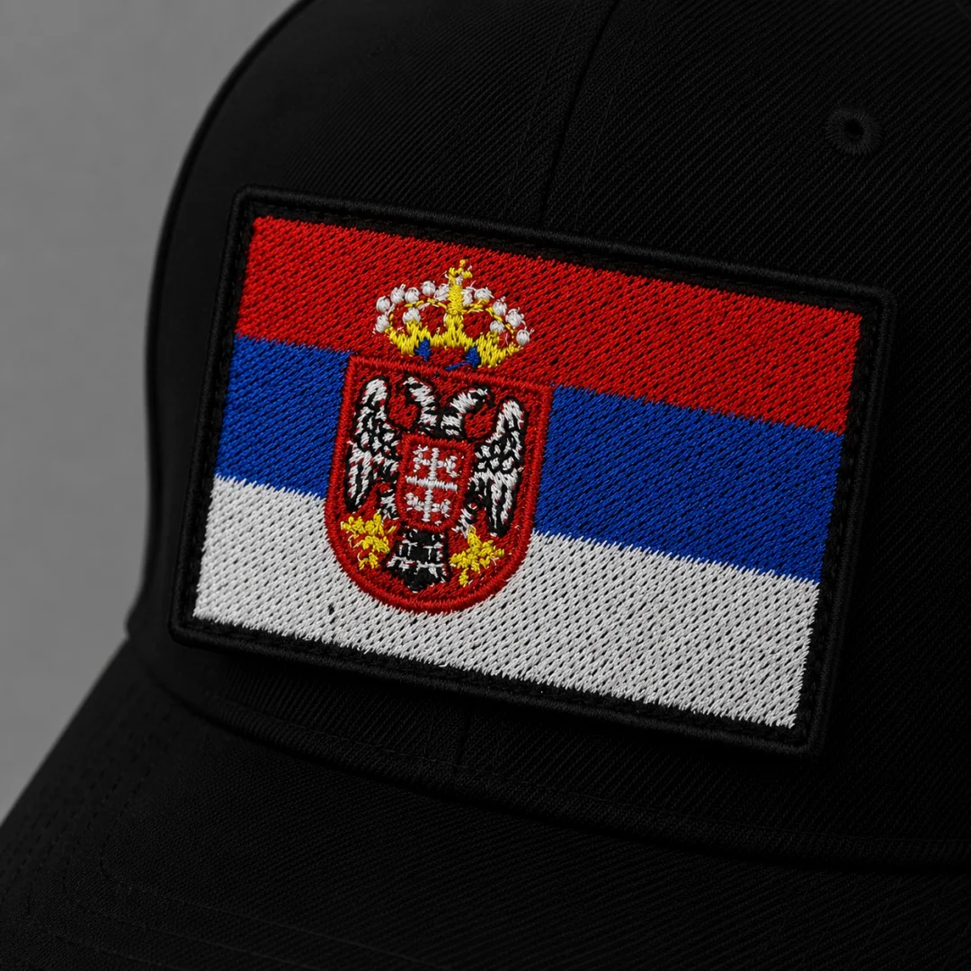 Нашивка, патч, шеврон на липучке "Флаг Сербии" 70x45mm PTC384