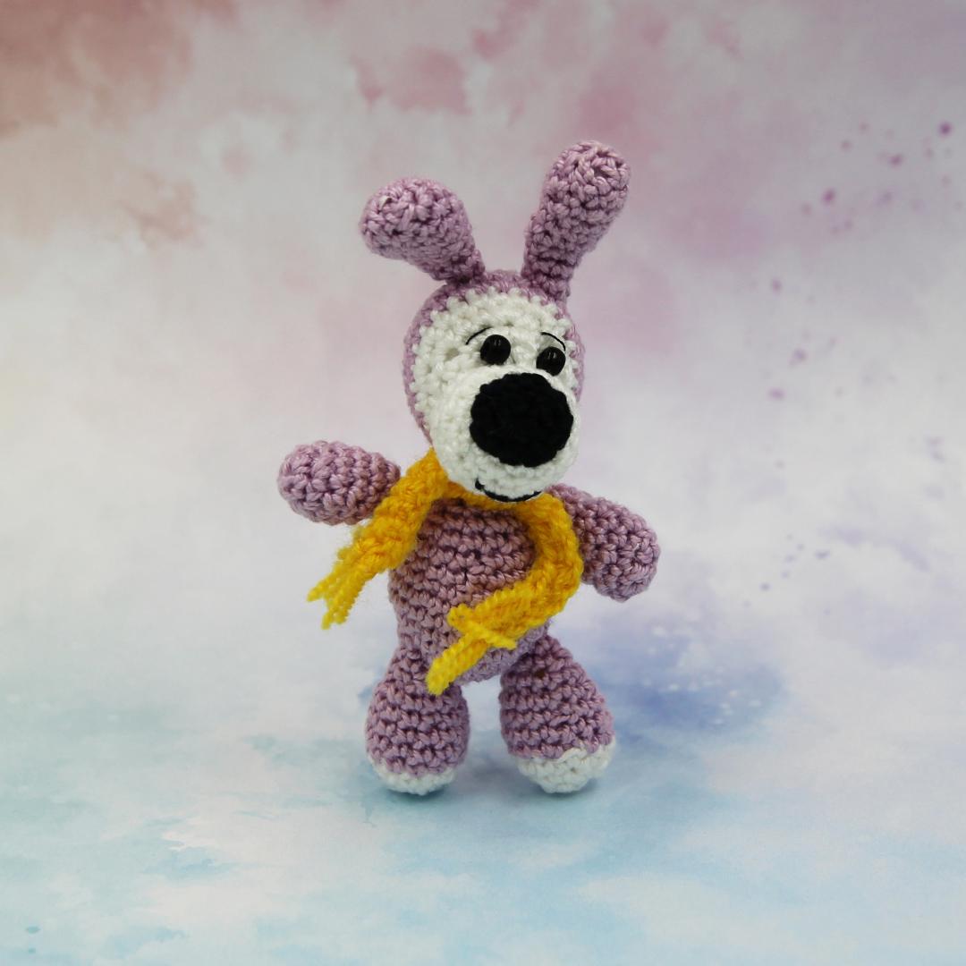 Вязаная игрушка Фиолетовая Собачка 9 см
